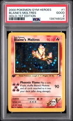 POKEMON BLAINE'S MOLTRES 2000 GYM HEROES 1ST EDITION #1 HOLO PSA 2 - Image 1