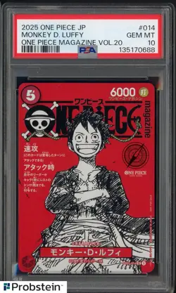 2025 ONE PIECE JPN PROMOS ONE PIECE MAGAZINE VOL.20 #014 MONKEY D. LUFFY PSA 10 - Image 1