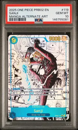 2025 ONE PIECE PRB02-PREMIUM BOOSTER MANGA ALTERNATE ART- VOL.2 SANJI PSA 10 - Image 1