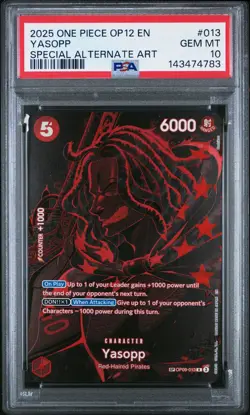 2025 ONE PIECE OP12-LEGACY OF THE MASTER SPECIAL ALTERNATE ART YASOPP PSA 10 - Image 1