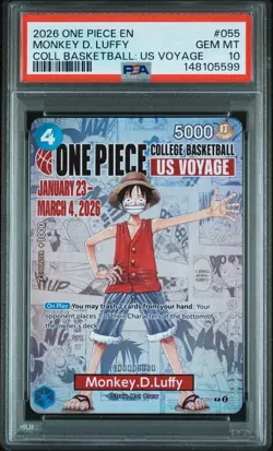 2026 ONE PIECE PROMOS COLLEGE BASKETBALL : US VOYAGE MONKEY D. LUFFY PSA 10 - Image 1