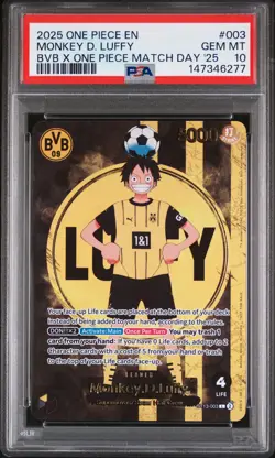 2025 ONE PIECE PROMOS BVB X ONE PIECE MATCH DAY 2025 #003 MONKEY D. LUFFY PSA 10 - Image 1