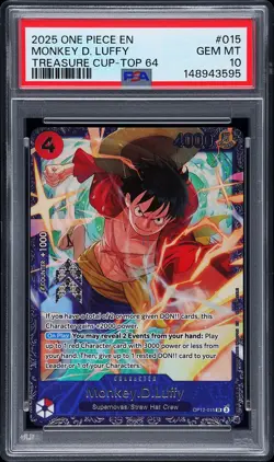 2025 ONE PIECE PROMOS TREASURE CUP-TOP 64 #015 MONKEY D. LUFFY PSA 10 - Image 1