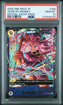 2026 ONE PIECE JPN PROMOS OFFICIAL EVENT PRIZE #108 JEWELRY BONNEY PSA 10 - Image 1