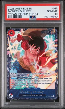 2025 ONE PIECE PROMOS TREASURE CUP-TOP 64 #015 MONKEY D. LUFFY PSA 10 - Image 1