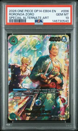2026 ONE PIECE EB04-THE AZURE SEA'S SEVEN ALTERNATE ART #006 RORONOA ZORO PSA 10 - Image 1