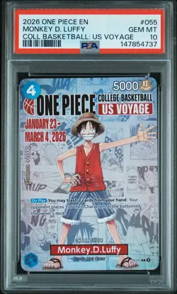 2026 ONE PIECE PROMOS COLLEGE BASKETBALL : US VOYAGE MONKEY D. LUFFY PSA 10 - Image 1