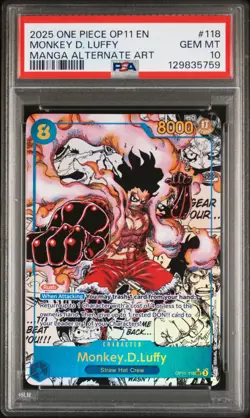 ONE PIECE 2025 MONKEY D. LUFFY MANGA AA OP11-A FIST OF DIVINE SPEED #118 PSA 10 - Image 1