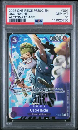 2025 ONE PIECE PRB02 PREMIUM BOOSTER ALTERNATE ART #001 USO-HACHI PSA 10 - Image 1