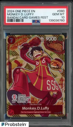 2024 ONE PIECE PROMOS BANDAI CARD GAMES FEST #080 MONKEY D. LUFFY PSA 10 - Image 1