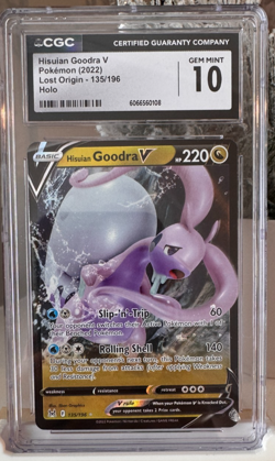 Hisuian Goodra V 135/196 – CGC 10 – Lost Origin – Holo Rare – Pokemon Card - Image 1