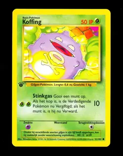 1999 Pokemon KOFFING Base Set 1ST EDITION DUTCH Non Holo Card 51/102 NM+ MINT - Image 1