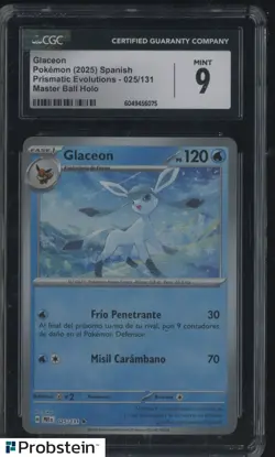 2025 Pokemon TCG Spanish Prismatic Evolutions #025 Glaceon Master Ball CGC 9 - Image 1