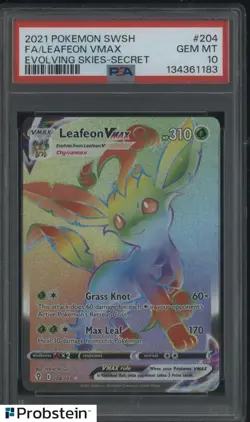 2021 Pokemon SWSH Evolving Skies Secret #204 Leafeon Vmax Fa PSA 10 GEM MINT - Image 1