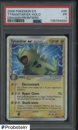 2006 Pokemon EX Dragon Frontiers #99 Tyranitar Holo PSA 1 PR - Image 1