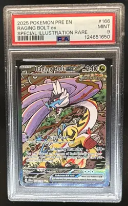 2025 Pokemon Prismatic Evolutions Raging Bolt ex #166/131 PSA 9 - Image 1