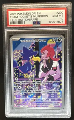 2025 Pokemon Destined Rivals Team Rocket's Murkrow #200/182 PSA 10 - Image 1