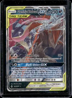 2019 Pokemon Sun & Moon Unbroken Bonds Greninja Zoroark Tag Team Holo #107/214 - Image 1