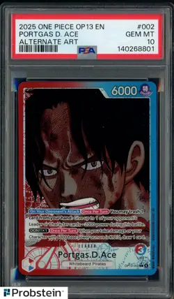 2025 One Piece OP13 EN Alternate Art #002 Portgas D. Ace PSA 10 GEM MINT - Image 1