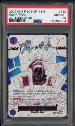 2025 One Piece OP11 EN Alternate Art #080 Gear Two Luffy PSA 10 GEM MINT - Image 1