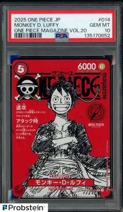 2025 ONE PIECE JPN PROMOS ONE PIECE MAGAZINE VOL.20 #014 MONKEY D. LUFFY PSA 10 - Image 1
