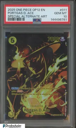 2025 One Piece OP12 EN Special Alternate Art #011 Portgas D. Ace PSA 10 GEM - Image 1