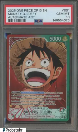 2025 One Piece OP13 EN Alternate Art #001 Monkey D. Luffy PSA 10 GEM MINT - Image 1