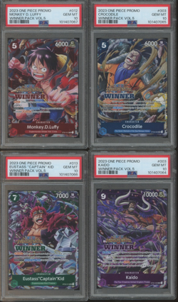Lot (4) 2023 One Piece Promo Winner Pack Vol.5 Sequential Set PSA 10 w/Luffy Kid - Image 1