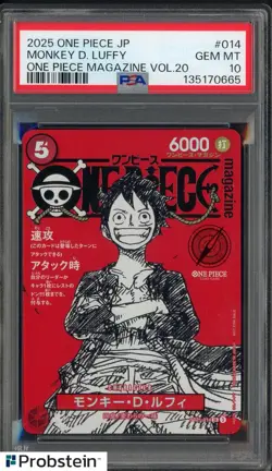 2025 ONE PIECE JPN PROMOS ONE PIECE MAGAZINE VOL.20 #014 MONKEY D. LUFFY PSA 10 - Image 1