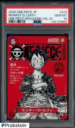 2025 ONE PIECE JPN PROMOS ONE PIECE MAGAZINE VOL.20 #014 MONKEY D. LUFFY PSA 10 - Image 1