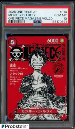 2025 ONE PIECE JPN PROMOS ONE PIECE MAGAZINE VOL.20 #014 MONKEY D. LUFFY PSA 10 - Image 1