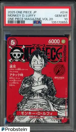 2025 ONE PIECE JPN PROMOS ONE PIECE MAGAZINE VOL.20 #014 MONKEY D. LUFFY PSA 10 - Image 1