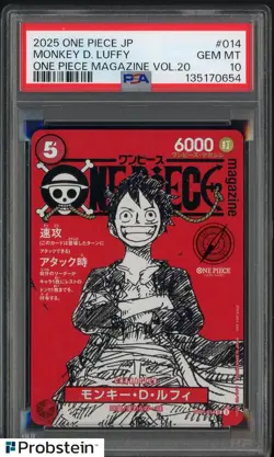 2025 ONE PIECE JPN PROMOS ONE PIECE MAGAZINE VOL.20 #014 MONKEY D. LUFFY PSA 10 - Image 1