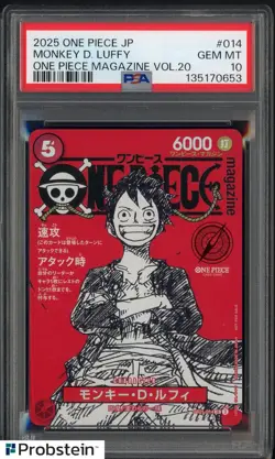 2025 ONE PIECE JPN PROMOS ONE PIECE MAGAZINE VOL.20 #014 MONKEY D. LUFFY PSA 10 - Image 1