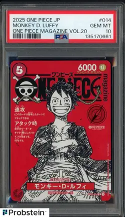 2025 ONE PIECE JPN PROMOS ONE PIECE MAGAZINE VOL.20 #014 MONKEY D. LUFFY PSA 10 - Image 1