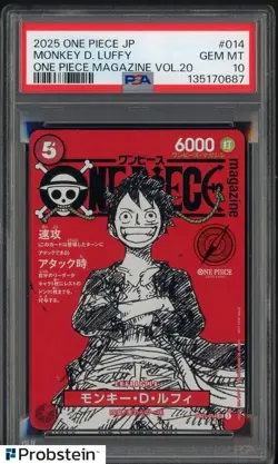 2025 ONE PIECE JPN PROMOS ONE PIECE MAGAZINE VOL.20 #014 MONKEY D. LUFFY PSA 10 - Image 1