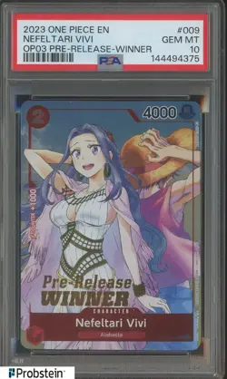 2023 One Piece EN OP03 Pre-release Winner #009 Nefeltari Vivi PSA 10 GEM MINT - Image 1