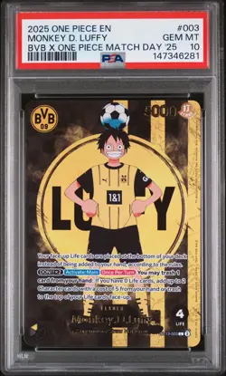 2025 ONE PIECE PROMOS BVB X ONE PIECE MATCH DAY 2025 #003 MONKEY D. LUFFY PSA 10 - Image 1