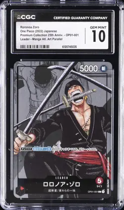 2022 ONE PIECE JAPANESE PREMIUM COLLECTION MANGA ALT ART RORONOA ZORO CGC 10 - Image 1