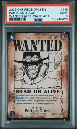 2025 ONE PIECE CARRYING ON HIS WILL WANTED ALT ART #119 PORTGAS D. ACE PSA 9 - Image 1