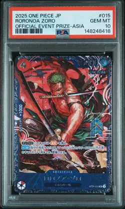 2025 ONE PIECE JPN PROMOS OFFICIAL EVENT PRIZE-ASIA #015 RORONOA ZORO PSA 10 - Image 1