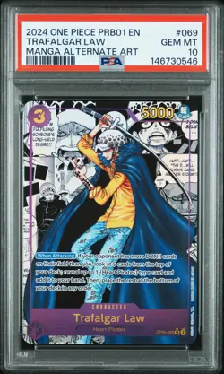 2024 ONE PIECE PRB01-PREMIUM BOOSTER MANGA ALT ART TRAFALGAR LAW PSA 10 - Image 1