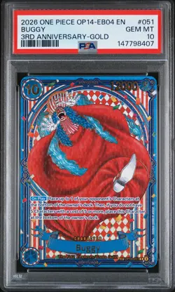 2026 ONE PIECE OP14-EB04-THE AZURE SEA'S SEVEN 3RD ANV-GOLD #051 BUGGY PSA 10 - Image 1