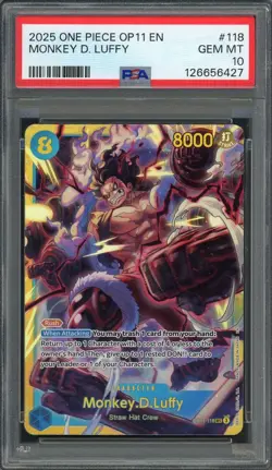 PSA 10 Monkey D. Luffy A Fist of Divine Speed EN OP11-118 One Piece B17 - Image 1