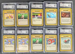 Lot (10) 1999 Pokemon Assorted CGC Graded Trainer Cards w/ Mysterious Fossil - Image 1