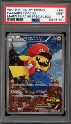 Pokemon Mario Pikachu Special Bx. Japanese Full Art Promo 294/XY-P PSA 9 Mint - Image 1
