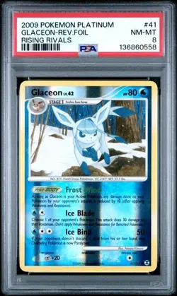 POKEMON GLACEON 2009 PLATINUM RISING RIVALS #41 REV.FOIL PSA 8 - Image 1