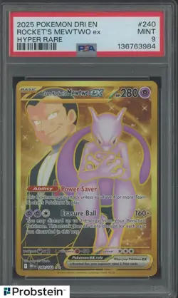 2025 Pokemon DRI EN #240 Rocket's Mewtwo ex Hyper Rare PSA 9 MINT - Image 1