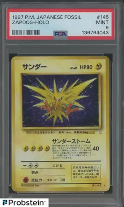 1997 Pokemon Japanese Fossil #145 Zapdos Holo PSA 9 MINT - Image 1
