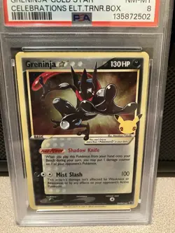2021 Pokemon SWSH BSP Celebrations ETB #144 Greninja Gold Star PSA 8 NM-MT - Image 2